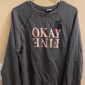 Abercrombie Kids Girl’s Sweatshirt Okay Fine Gray Pink Graphic XL NEW NWT
